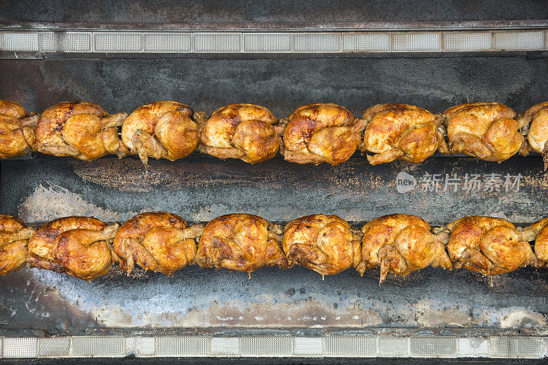 Rotisserie chicken cooking